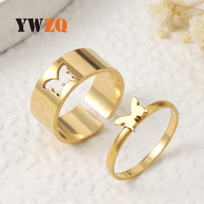 Women's Personality Couple Love Butterfly Peach Heart Suit Rings