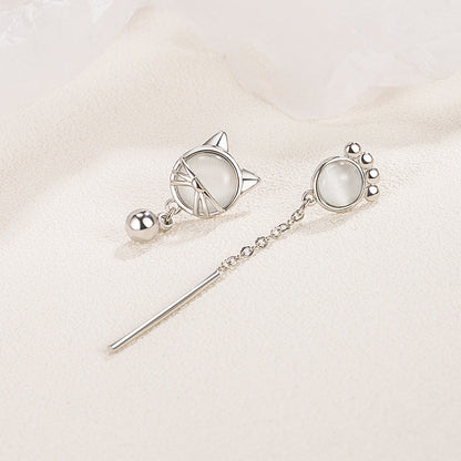 Women's Cat's Paw Simple Cute Design Opal Earrings