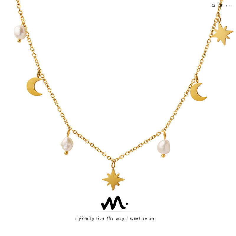 Women's Star Moon Natural Freshwater Pearl Tassel Necklaces