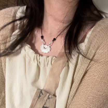 Ancient Chinese Style Koi Lotus Sier Safety Necklaces