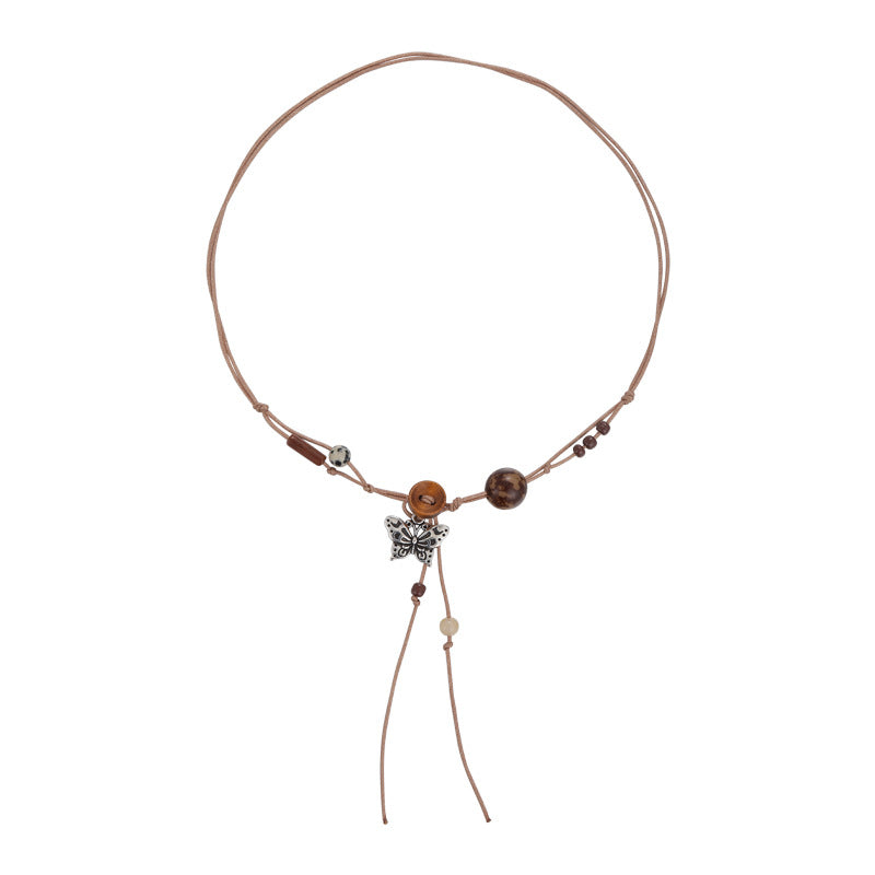 Style Pendant Antique Cord Butterfly Flower Longevity Lock Necklaces