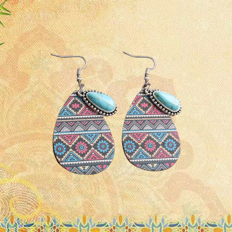 Retro Ethnic Style Fashion Skull Totem Printing Wooden Earrings