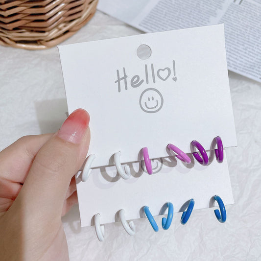 Candy Color Type Ear Three-piece Suit Sier Needle Personalized Earrings