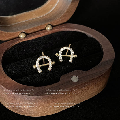 Zircon Sier Needle Version Mini Personality Earrings