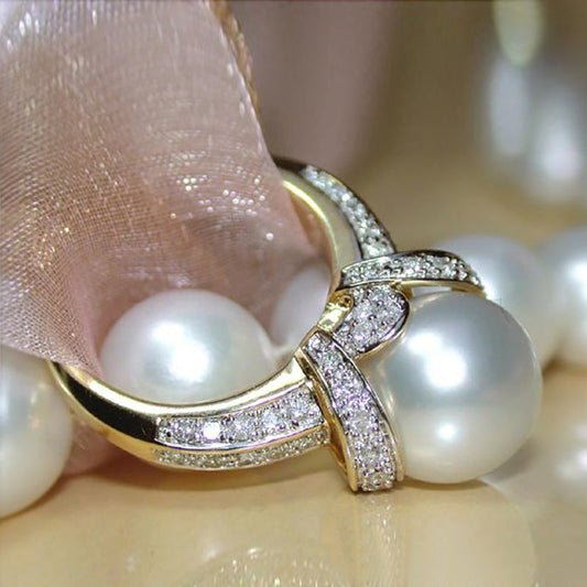 Women's Shi Elegant Zircon Pearl Gold-plated Exquisite Rings