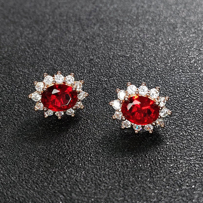 Low Luxury Full Diamond Princess Sunflower Red Rings