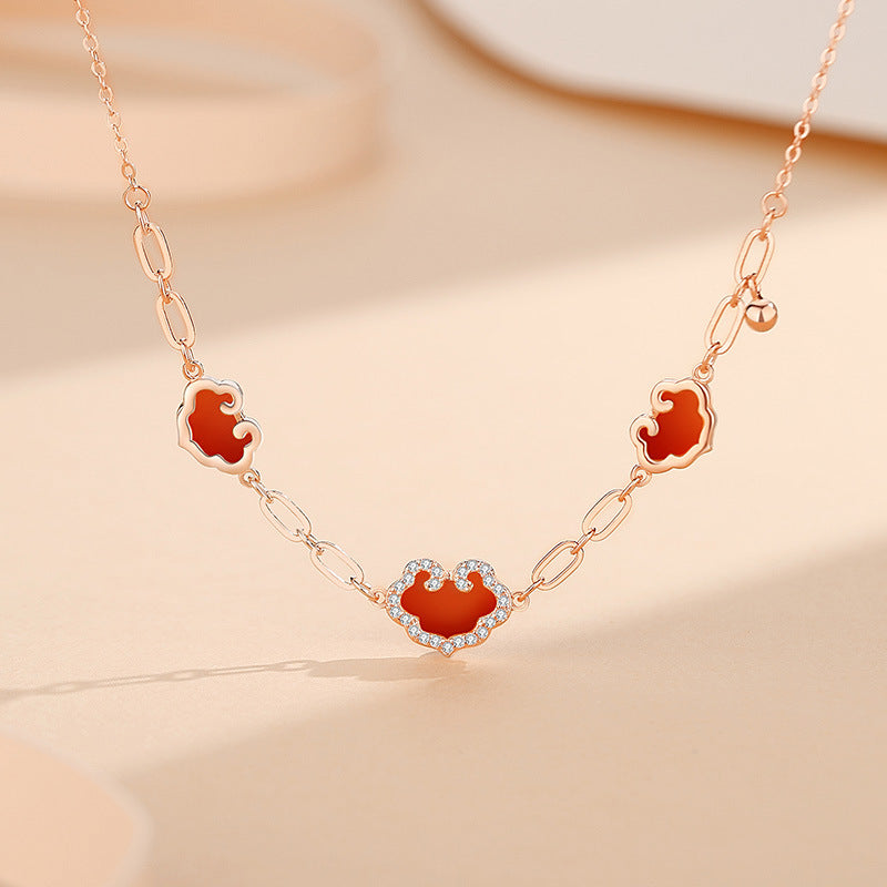 Women's Sterling Sier Red Agate Clavicle Chain Necklaces