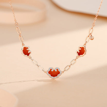 Women's Sterling Sier Red Agate Clavicle Chain Necklaces