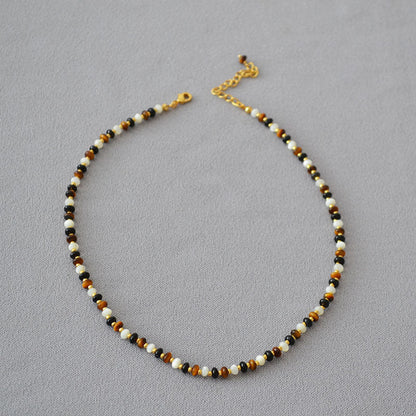 Mother Shell Black Agate Stitching Beaded Necklaces