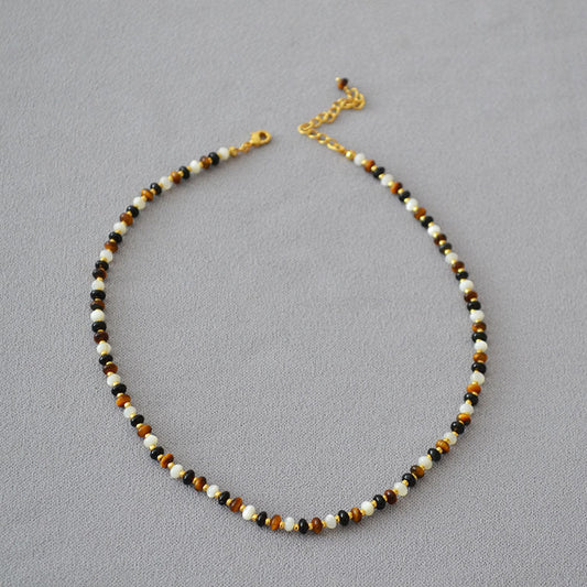 Mother Shell Black Agate Stitching Beaded Necklaces