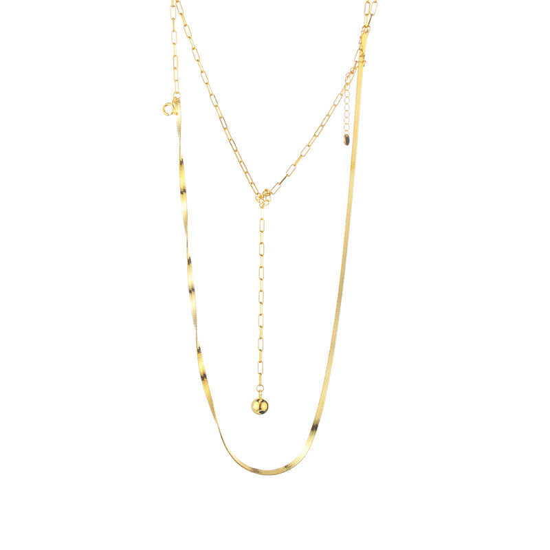 Women's Small Sier Double Layer Blade Chain Long Necklaces