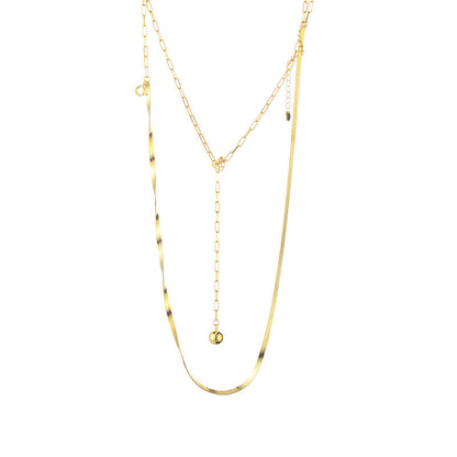 Women's Small Sier Double Layer Blade Chain Long Necklaces