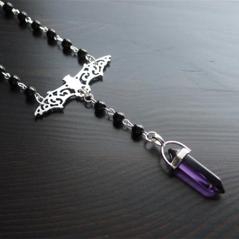 Fashion Simple Jewelry Moon Hexagon Prism Bat Necklaces