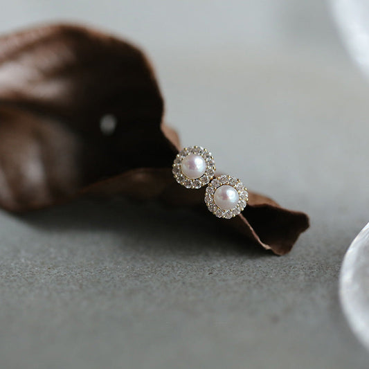 Sier Plated Pearl Shell Zircon Temperament High Sense Earrings