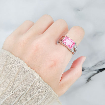 Women's Style Design Temperament Wild Pink Square Rings