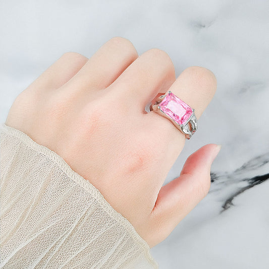 Women's Style Design Temperament Wild Pink Square Rings