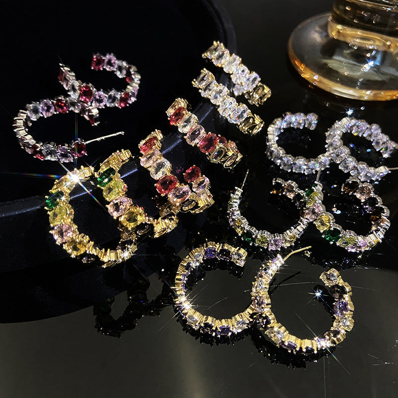 Temperament Entry Lux Zircon Personality Cold Sier Earrings