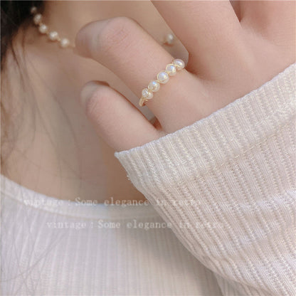 Retro Freshwater Pearl Woven Open Index Rings
