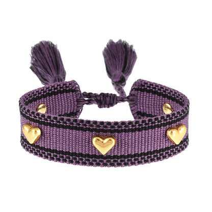 Couple Golden Heart-shaped Carrying Strap Hand-woven Tassel Bracelets