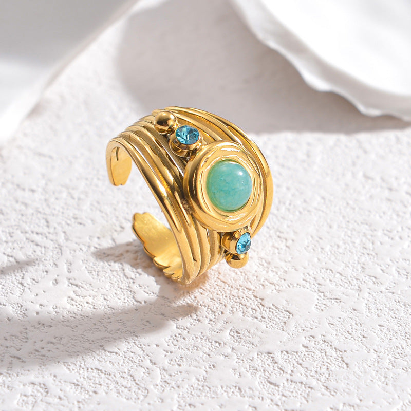 Gold Inlaid Turquoise Open Fashion Ladies Rings