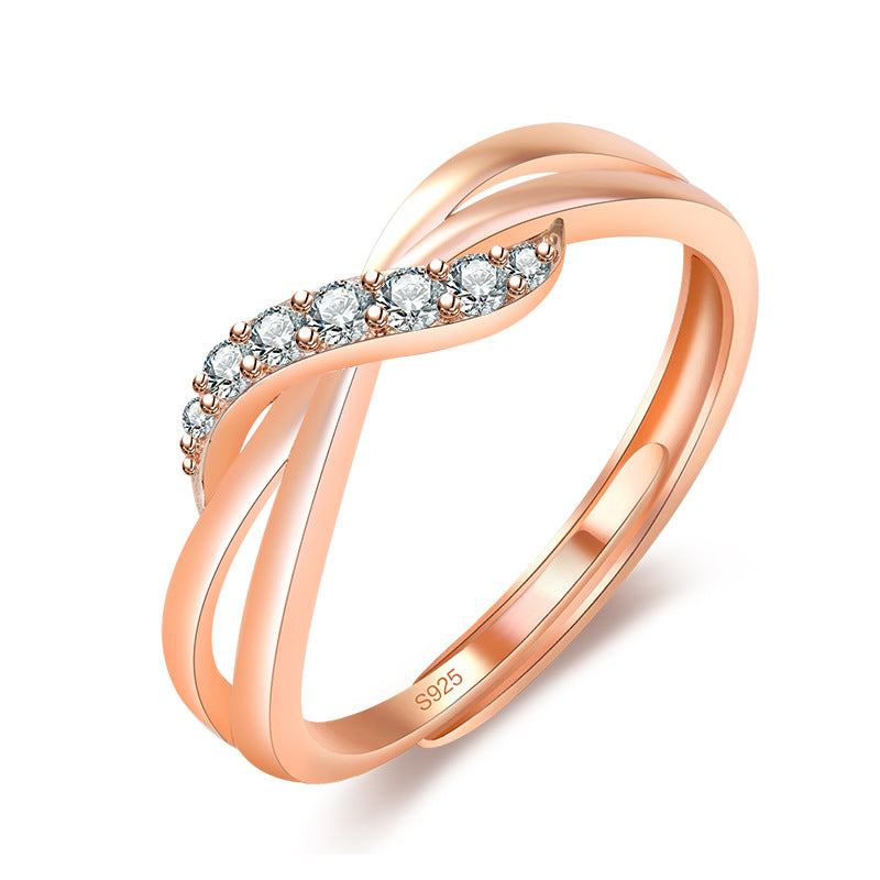 Full Diamond Wave Female Rose Gold Rings