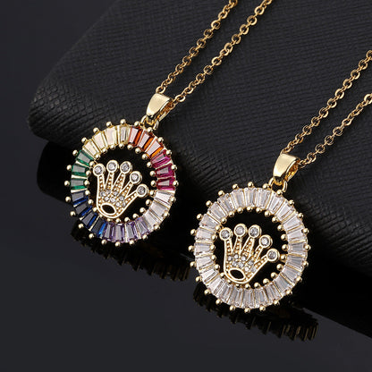 Women's Design Color Zircon Gold Plated Crown Sweet Necklaces