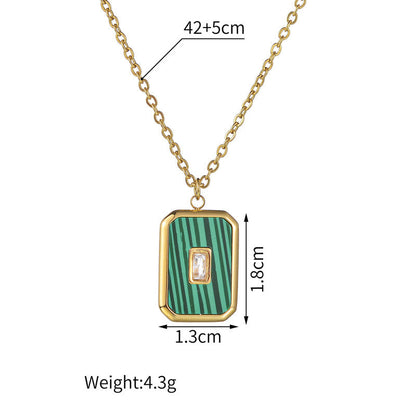 Women's Retro Titanium Steel Square Natural Stone Necklaces