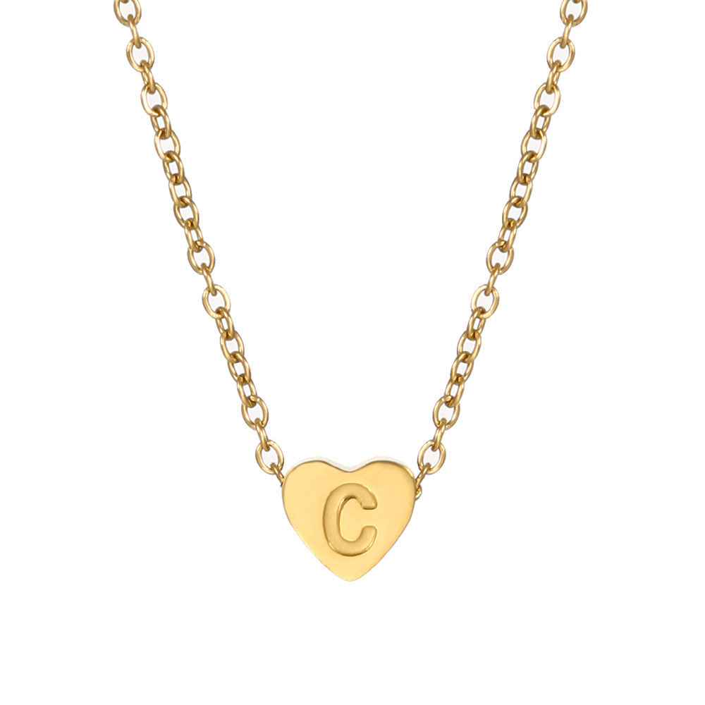 Gold Stainless Steel Heart-shaped Letter Female Titanium Necklaces