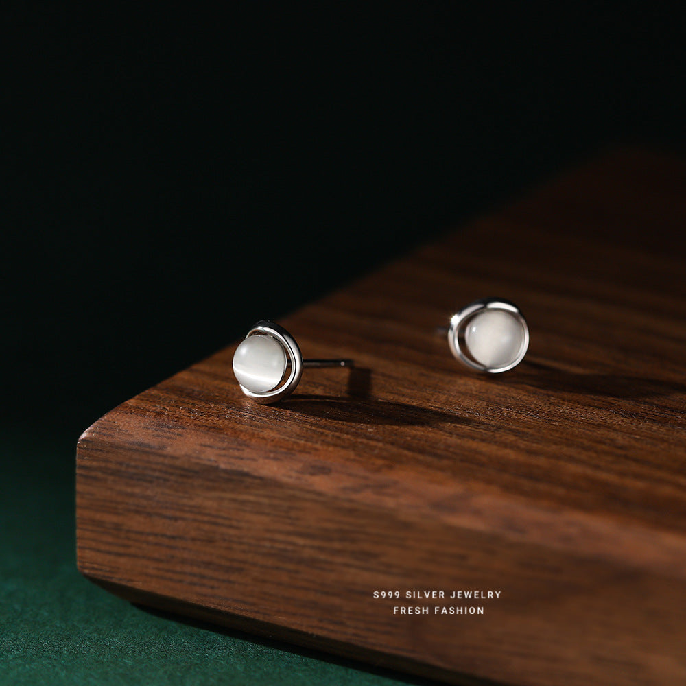 Women's Sier Opal Stone Ear Korean Light Luxury Temperament Earrings