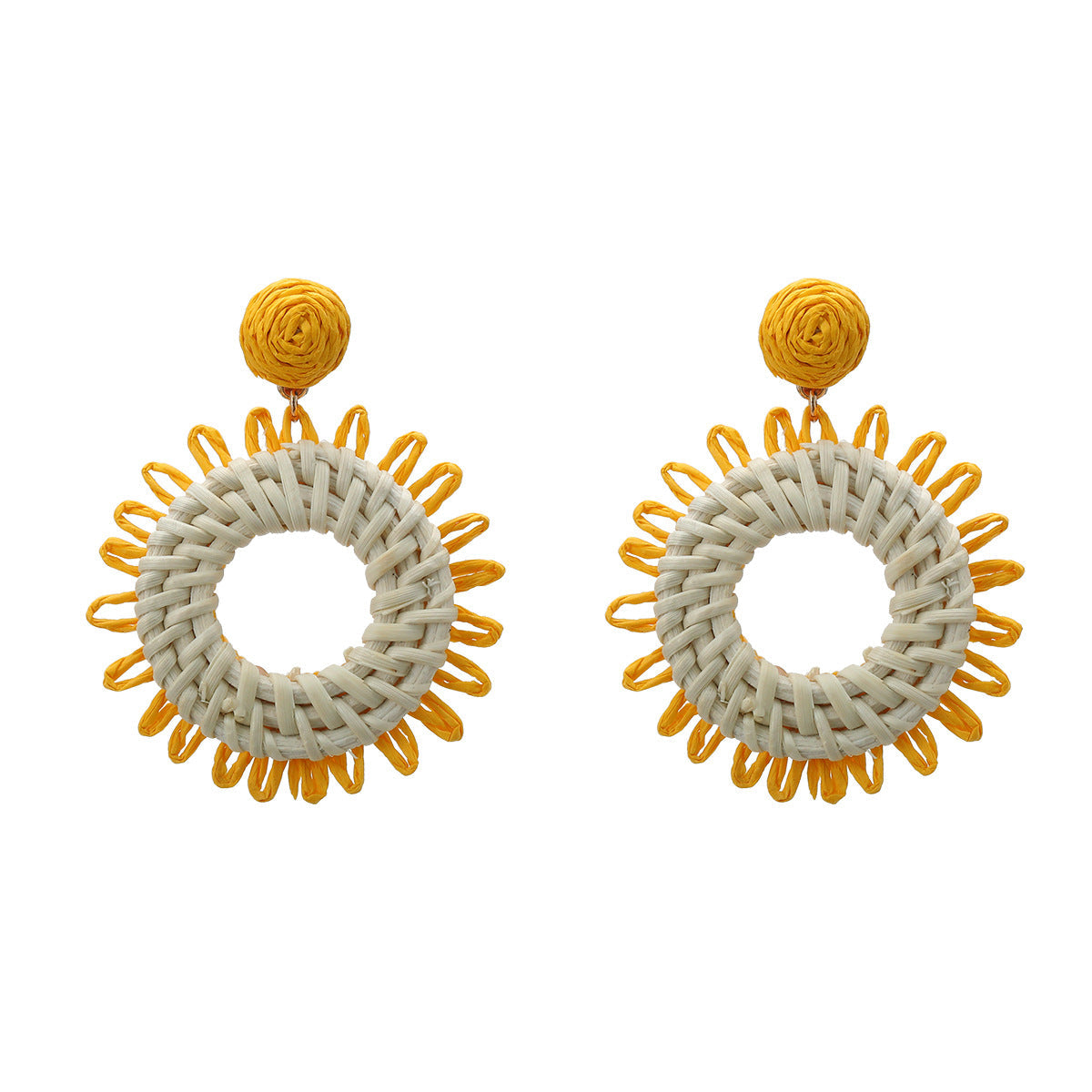 Summer Raffia Flower Female Rattan Woven Earrings