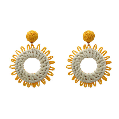 Summer Raffia Flower Female Rattan Woven Earrings