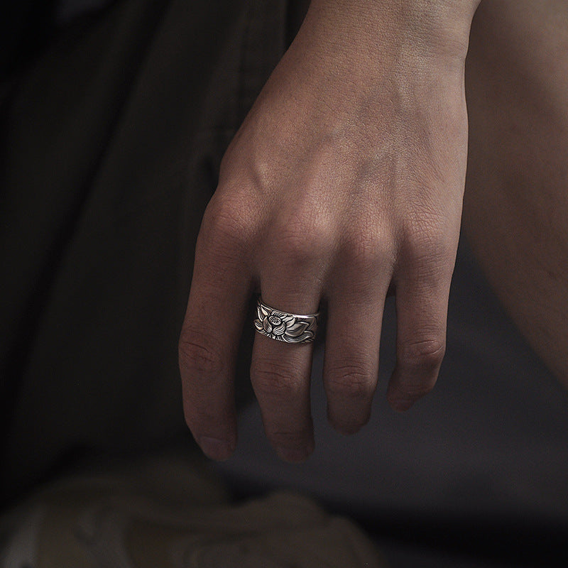 Women's & Men's Sterling Sier And Lotus Open Pure Vintage Rings