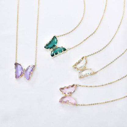 Women's Fantasy Glass Crystal Butterfly For Clavicle Necklaces