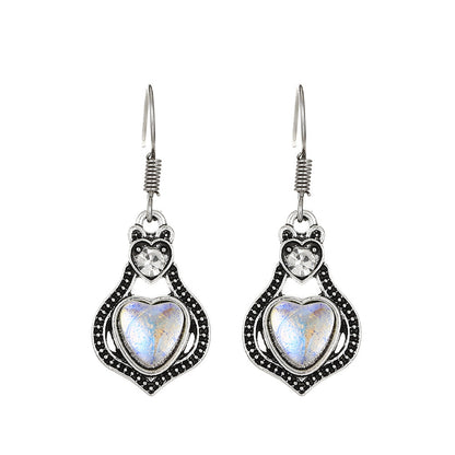 Love Turquoise Alloy Distressed Geometric Moonstone Earrings