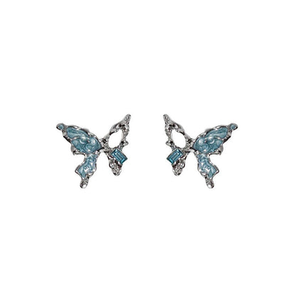 Blue Irregular Butterfly Design Ear Hollow Frosty Style Earrings
