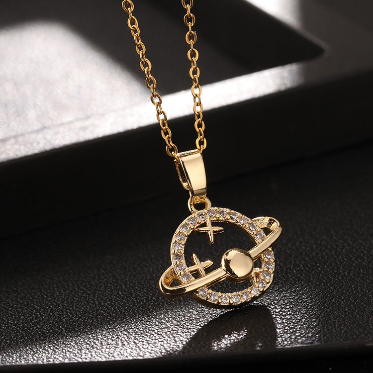 Planet Copper Micro Inlay Color Zircon Necklaces