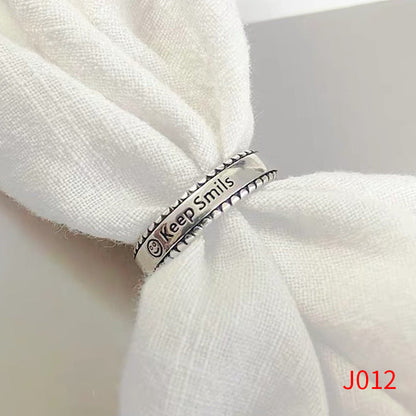 Women's Sier Smiling Face Temperament Retro Punk Simple Rings
