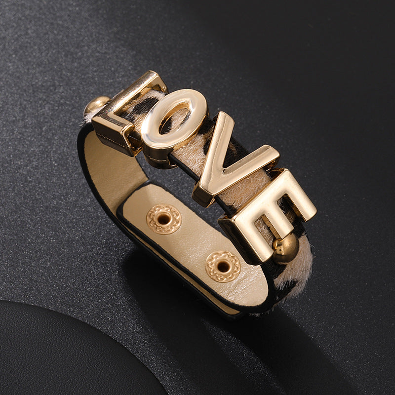 Women's Exaggerated Nightclub Versatile Personality Leather Leopard Bracelets