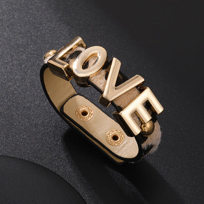 Women's Exaggerated Nightclub Versatile Personality Leather Leopard Bracelets
