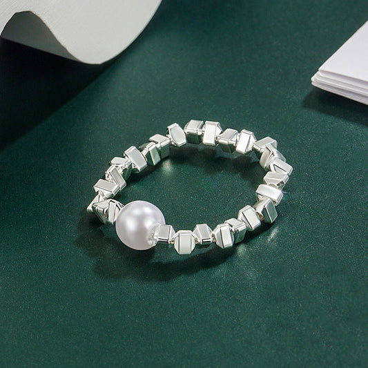 Women's Sier Pearl Personalized Niche Design Little Rings