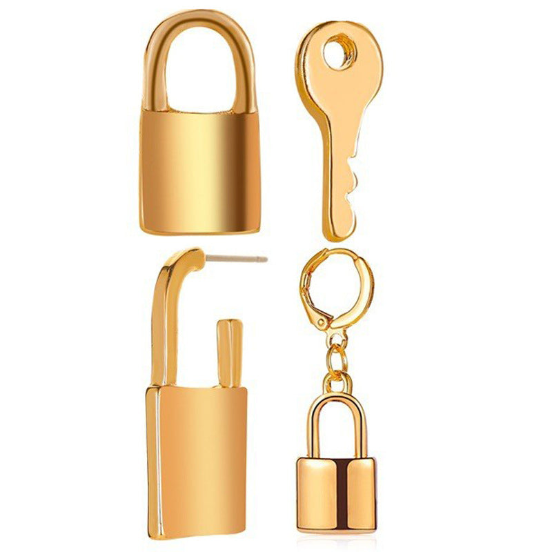 Retro Personalized Set Key Lock Head Earrings