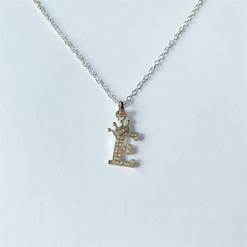 English Letters Full Diamond Pendant Simple Necklaces