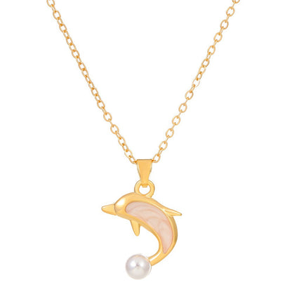 Women's Dolphin Affordable Luxury Fashion Pearl Love Necklaces