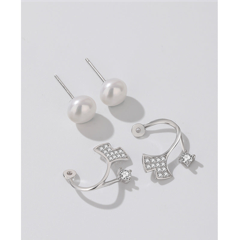 Women's Ginkgo Leaf Freshwater Pearl Ear Korean One Pair Wear Earrings