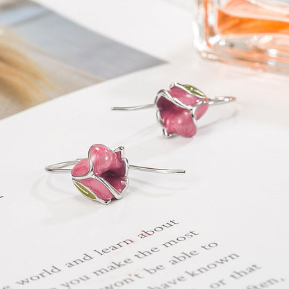 Women's Pink Tulip Elegant Face Small Ear Earrings