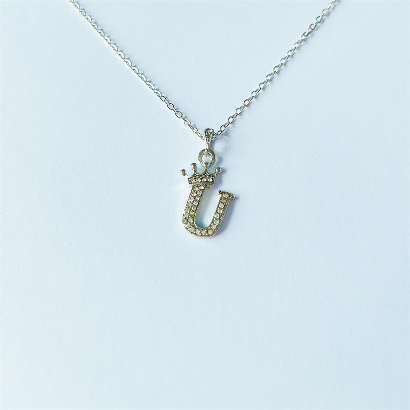 English Letters Full Diamond Pendant Simple Necklaces