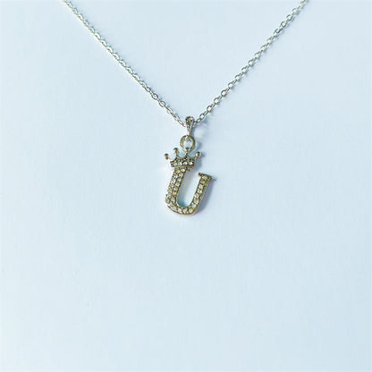 English Letters Full Diamond Pendant Simple Necklaces