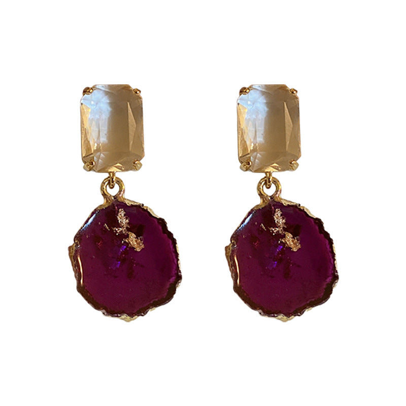 Purple Pearl Diamond Flower Fashion Geometry Pattern Temperament Wild Earrings