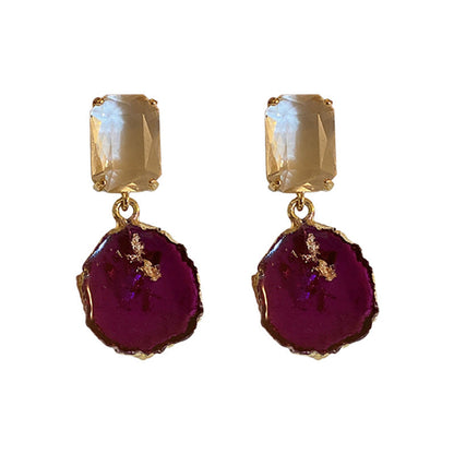 Purple Pearl Diamond Flower Fashion Geometry Pattern Temperament Wild Earrings