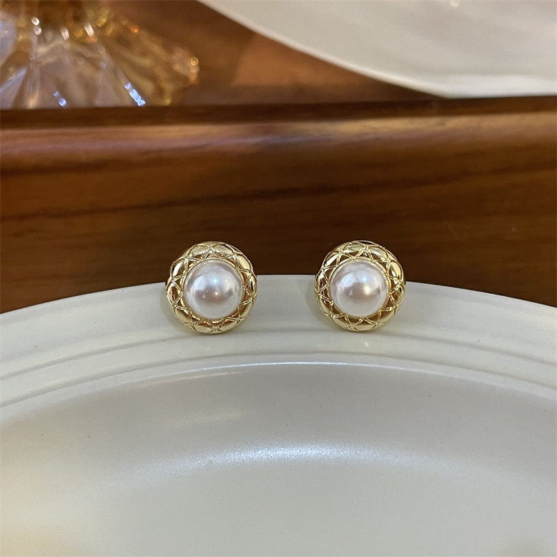 Women's Sier Needle Round Pearl For Temperament Wild Niche Earrings